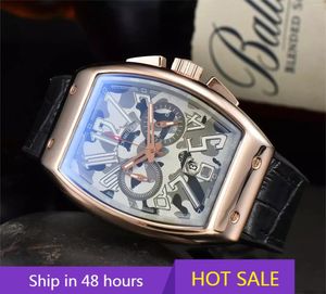 Armbanduhren Luxusdesigner Tonneau Watch Männer Handgelenk Watschen Leder großes Zifferblatt wasserdichtes Sport Casual Clock Quarz