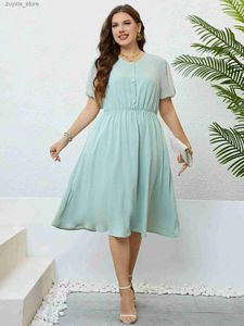 Basic Casual Dresses Plus Size Women Clothing Solid Casual Maxi Dresses for Women 2024 Summer Sexy Short Sleeve Loose Dress Beach Large Size Dress L49