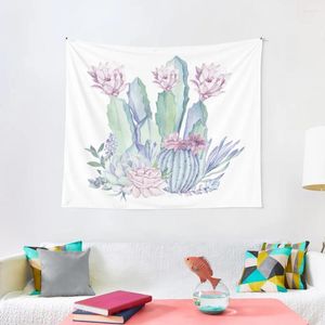 Tapissries Trendy Cactus Pink and Mint Green Desert Cacti Design Tapestry Wall Hanging Decor Room for Girls