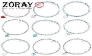 925 sterling silver round beads love ladies highend bracelet blue heart bracelet with original logo wholesale2573637