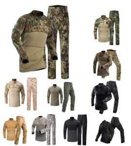Utomhus taktisk stridskamouflage t shirt byxor set kläder stridsklänning uniform bdu set djungel jaktkläder skog skytt9648960