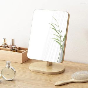 Decorative Figurines Creative Wooden Dressing Table Mirror Rotating Makeup Dormitory Student Desktop Girl Portable Removable Large