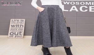 ICHOIX 2018 Autumn Winter Woolen Women Skirts Plus Size Wool Long Skirt Faldas Mujer Hig