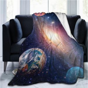 Galaxy Blanket Solar System Universe Starry Sky Earth Print Soft Warm Flannel Throw Blanket for Bed Sofa Couch Travel Home Decor