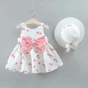 Mädchenkleider 2024 Mädchen Kleidung Sommer Baby Kleidergirls Prinzessin Kleid Kirsche Große Blumenkinder -Schlupfkleid mit Hut