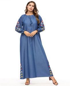 Denim vestido kaftan abaya peru dubai vestido hijab muçulmano árabe mulheres mulheres roupas islâmicas eid ramadan tesettur cotonete robe2557963