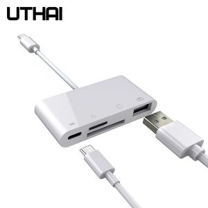 Okuyucular Uthai C05 PD Şarjı için Typec Multi Adaptör USB Konnektörü SD TF CF Kart Okuyucu MacBook Dizüstü İPad Pro Huawei Xiaomi