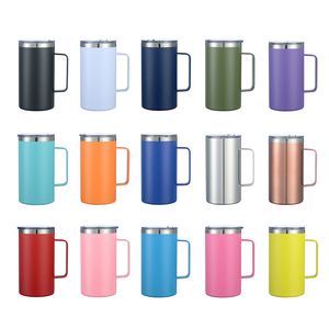 24oz Coffee Mug Vacuum Insulated Camping Mug Seal Lid Stainless Steel Double Wall Travel Tumbler Cup Coffee Thermos Outdoor Comfortable Handle Customize LOGO W0237