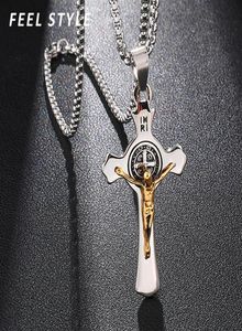 Pendant Necklaces INRI Jesus Cross Pendants Stainless Steel Exorcism St Benedict Crucifix Necklace For Men Jewelry23405776995