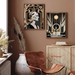 1920 -talets retro art deco -stil Great Gatsby Party Poster Abstract Wall Pictures Canvas Målning Vintage Home Hotel Interiörinredning