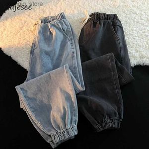 Mäns jeans harem jeans män baggy s-3xl denim byxor koreanska mode hip hop streetwear elastiska midja bucklor all-match l49