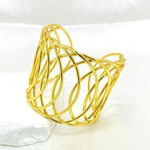 Bangle минималистская полая дизайн многослойная ширина 18K Золотая текстура браслет для женщин.