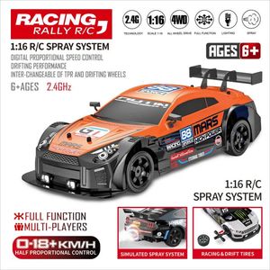 RC 24G 4WD 1 16 Large Spray High Speed Drive Drift Car Two Type of Tire Classic Edition Professional Racing for Gifts 240327