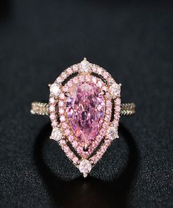 Anello di diamanti da laboratorio rosa caduta d'acqua 925 Gioielli in argento sterling Impegno per matrimoni per donne Gentile pietre preziose5627362