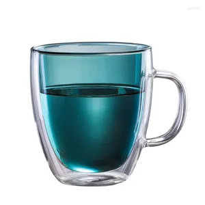 Wine Glasses Heat Resistant Double Wall Glass Coffee/Tea Cups And Mugs Colored Coffee With The Handle Drinking S