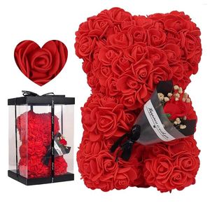 装飾的な花人工ローズベア25cmバレンタインの日のアニバーサリーギフトガールフレンドママフォーエバーラブハートフラワードロップ