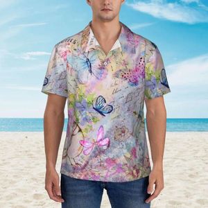 Camisas casuais masculinas camisa havaí praia praia retro borboleta borboleta pássaros de rosa floral modela