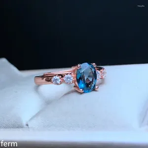 Clusterringe Kjjeaxcmy Fine Schmuck 925 Sterling Silber Laid natürlicher blauer Topaz Ring mit glatten Kurven und einer kräftigen ovalen Form von 1