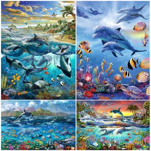 Animal 5D Diam Diamond Painting Golphin and Fish Cross Stitch Kit Horse Horse subaquático Paisagem Mosaic Pixel Art Picture Decoração de casa