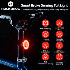 Rockbros Bike Taillight Bike Smart Auto Brake Sensing LPX7 Vattentät magnetisk laddning Lång batterilivslängd mångsidig montering