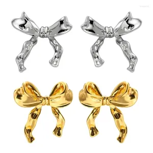 Stud Earrings Metal Bowknot Fashion Piercing Simple Elegant Ear Temperament Jewelry Gift For Women Girls
