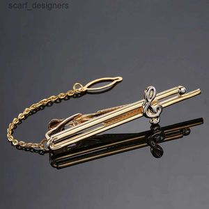 Tie Clips Hot Sale Gold Musical Tie Bar For Mens High Quality Silver Plated Suit CLASP CLAMP CLIP Business Wedding Tie Clips Cufflinks Y240411