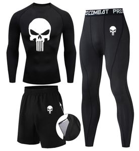 Komprimering MMA Rashguard Men s Jiu Jitsu T Shirt Pants Muay Thai Shorts Rash Guard Skull Gym Men BJJ Boxing 3st Set kläder 228099837