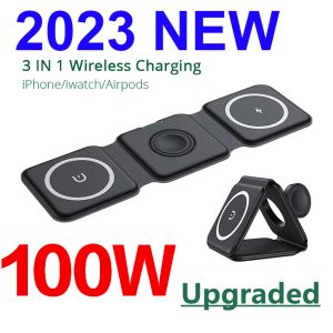 Chargers 100W 3 in 1 Magnetic Portable Wireless Charger for iPhone15 14 13 12 XR Pro Max Apple Watch AirPods Fast Charging Dock Station