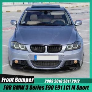 För BMW 3-serie E90 E91 LCI M Sport 2009-2012 4st Gloss Black Car Front Bumper Lip Spoiler Body Kit Duck Splitter Abs Tuning