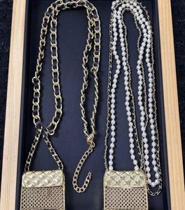 2021 Top Quality Fashion Party Jewelry Pearls Bags Necklace Luxury Party Long Belt Vintage Beads Leather Chain Bag Pendant Chain5223735