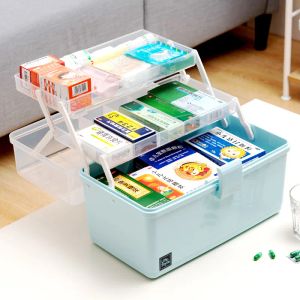 Aisitin Medicine Box Storage Sorting Box Plastic Multi-Layer Bekväm första hjälpen Hemmedicinmedicinsk kit med stor kapacitet