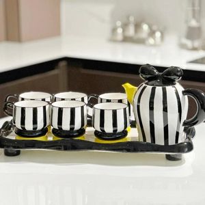 Teaware Sets Cute Style Black And White Striped Water Cup Tea Set Household High-temperature Resistant Ceramic