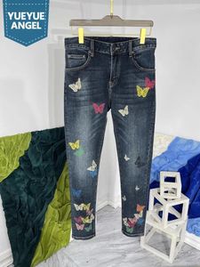 Jeans da uomo High Street Mens Colorful Butterfly Stampato Pantaloni a mazza in denim Slip Fit Party Quality From Spring Cowboy Long pantaloni