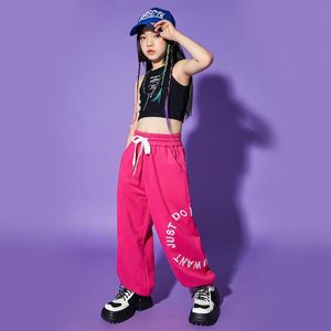 Barn balsal kläder hip hop kläder skörd tank väst streetwear rosa svett byxor för tjej jazzdansdräkt rave kläder