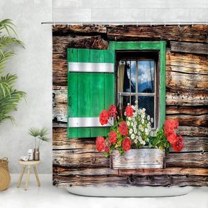 Shower Curtains Old Wooden Window Curtain Retro Decoration Home Room European Style Sill Printing Polyester Bathroom Hooks