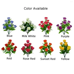 Decorative Flowers 10 Heads Stem Artificial Silk Fake Flower Rose Bud Bunch Wedding Bridal Bouquet Home Outdoor Party Decoration