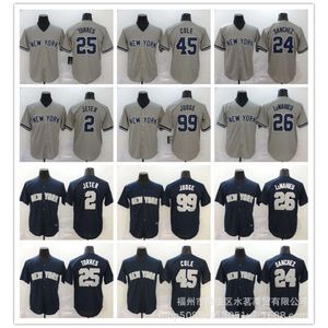 Maglie da baseball Yankees Judge#99 Cole#45Jeter#2 Stadium Blue Grey Ricorso uniforme