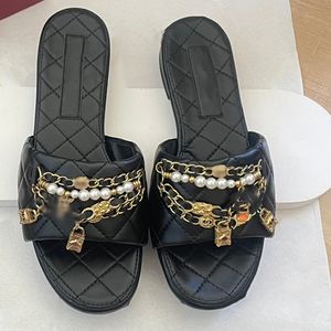 Summer New Cross Chain Thick Sole Shoes Famous Women Designer Luxury Imported Microfiber Leather With Padded Sheepskin Leather Large Sole Slippers