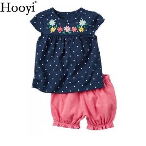 Szorty Hooyi Floral Baby Girls Ubrania garnitur Noworodka Zestawy odzieży Polka Dot Dzieci Tshirt gorące szorty letnie strój 02 lata niemowlę