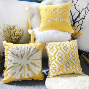 Pillow Embroidery Pillows Snowfloral Sun For Flowers Cover Decoration Yellow Turquoise Sofa 45x45cm Throw