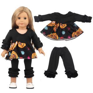 Halloween Puppenkleidung Anzug für 18 Zoll American Doll Kürbispuppe Pyjamas Outfit für 43 cm Baby Neugeborene, Og Girl Doll Spielzeuggeschenk