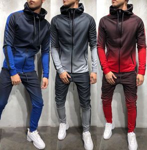 Мужские спортивные костюмы Градиент Zip Up Top Top Bottoms Jogging Joggers Gym Sweats Slim Fit Новый стиль1608741