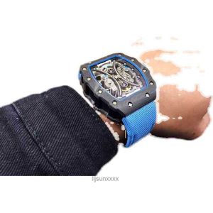 Tourbillon Watches Luxury Richa M Designer Carbon Fiber Trendy Mens Leisure Personlig automatisk mekanisk klocka ihålig NI50