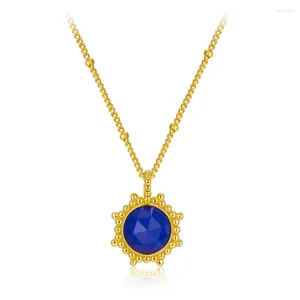 Chains Wholesale Fine Jewelry Natural Lazurite Gemstone Necklace 925 Silver Gold Plated High Quality For Women