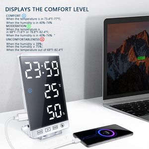 6 tum modern digital LED -spegel Alarmklocka Temperatur Fuktighet Displaybordsklocka Elektronisk skrivbordsklocka Heminredning gåvor