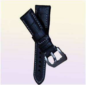 Watch Bands Watchband Crocodile Grain Thick 24mm Black Cowhide Leather Strap For PAM Pam441 Pam111 Bracelet Belt Classic4164058