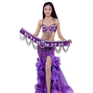 Trajes de dança da barriga de desgaste do palco roupas de dança de dança 3pcs feminino feminino conjunto de cinturão de cinto de sutiã