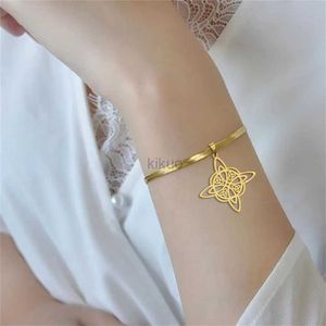 Bangle Fashion Witch Knot Pendant Bracelet for Women Classic Snake Chain Stainless Steel Gold Color Bracelet Jewelry Gift Wholesale 24411