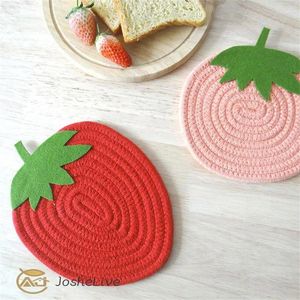 Table Mats 2024 Heat Insulation Pad Strawberry Shape Dish Kitchen Gadgets Cute Household Plate Mat Cotton Rope Cup
