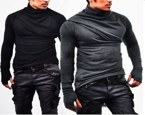 Moda Koreli Koreli Gasit Yığın Yakası Uzun Kollu Gömlek Erkekler Gömlek Eldiven Kolları İnce Fit Tişört Uzun Bölüm Kazak Yeni Tasarım Adamı 6950816